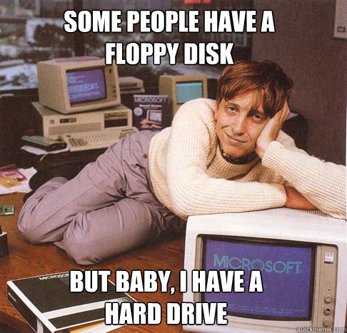 Some people have a          floppy disk but baby, I have a                hard drive  Dreamy Bill Gates