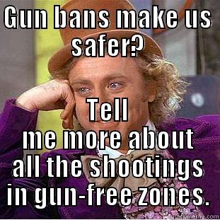 GUN BANS MAKE US SAFER? TELL ME MORE ABOUT ALL THE SHOOTINGS IN GUN-FREE ZONES. Condescending Wonka