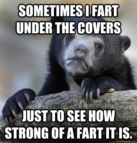Sometimes I fart under the covers Just to see how strong of a fart it is.  Confession Bear