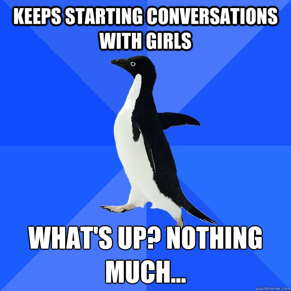 keeps starting conversations with girls what's up? nothing much...  Socially Awkward Penguin