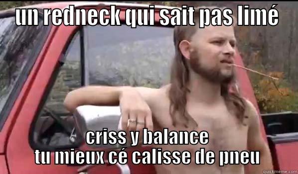 UN REDNECK QUI SAIT PAS LIMÉ CRISS Y BALANCE TU MIEUX CÉ CALISSE DE PNEU Almost Politically Correct Redneck