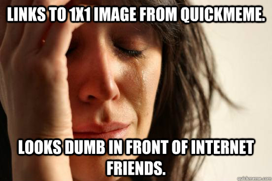 Links to 1x1 image from QuickMeme. Looks dumb in front of Internet friends.  First World Problems