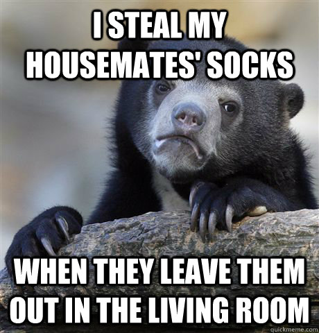 I steal my housemates' socks When they leave them out in the living room  Confession Bear