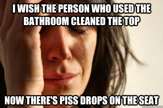 i wish the person who used the bathroom cleaned the top now there's piss drops on the seat  First World Problems