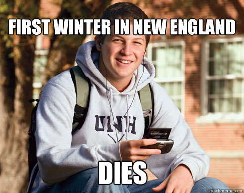 first winter in new england dies  College Freshman