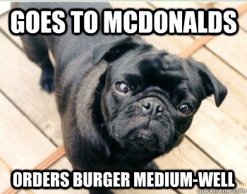 Goes to McDonalds Orders burger medium-well  Socially Unacceptable Pug