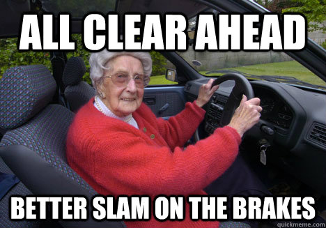 all clear ahead BETTER SLAM ON THE BRAKES  Bad Driver Barbara