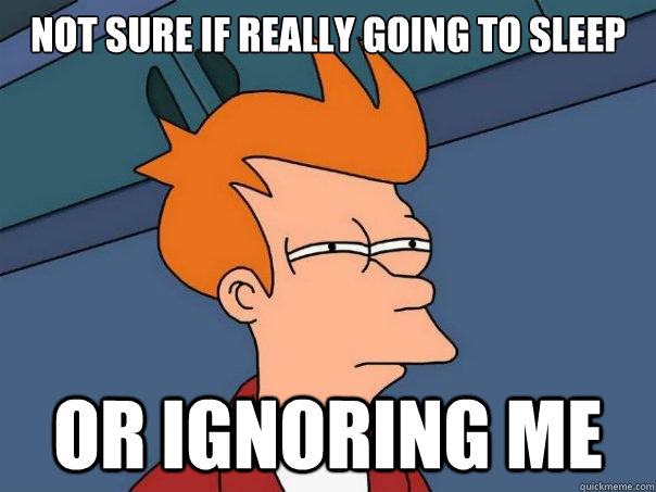 not sure if really going to sleep or ignoring me  Futurama Fry