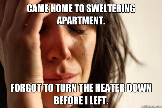 Came home to sweltering apartment. forgot to turn the heater down before I left.  First World Problems