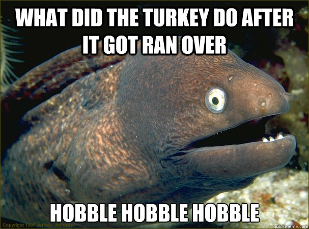 What did the Turkey do after it got ran over hobble hobble hobble   Bad Joke Eel