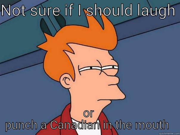 NOT SURE IF I SHOULD LAUGH  OR PUNCH A CANADIAN IN THE MOUTH  Futurama Fry