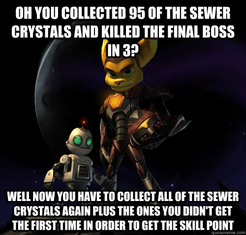 Oh you collected 95 of the sewer crystals and killed the final boss in 3? Well now you have to collect all of the sewer crystals again plus the ones you didn't get the first time in order to get the skill point  