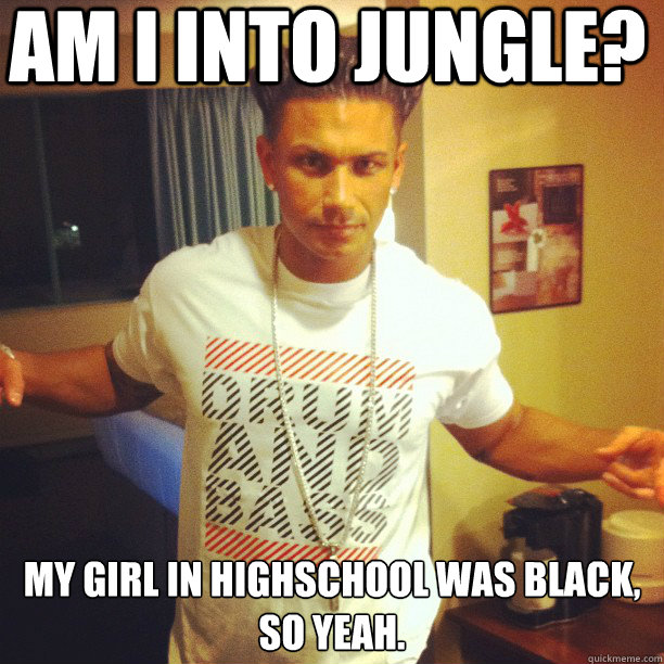 Am I into Jungle? My girl in highschool was black, so yeah. - Am I into Jungle? My girl in highschool was black, so yeah.  Drum and Bass DJ Pauly D