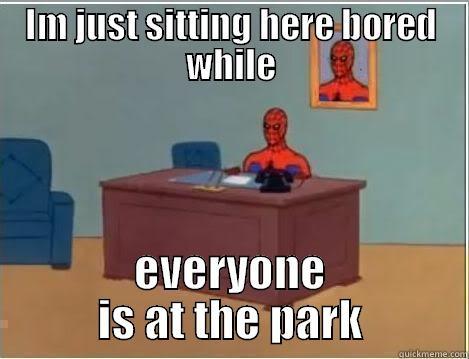 IM JUST SITTING HERE BORED WHILE EVERYONE IS AT THE PARK Spiderman Desk