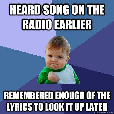 Heard song on the radio earlier remembered enough of the lyrics to look it up later - Heard song on the radio earlier remembered enough of the lyrics to look it up later  Success Kid