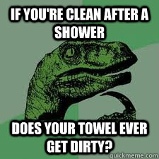 If you're clean after a shower does your towel ever get dirty? - If you're clean after a shower does your towel ever get dirty?  Bo Philosorapter