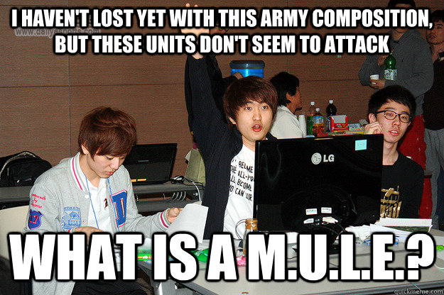 I HAVEN'T LOST YET WITH THIS ARMY COMPOSITION, BUT THESE UNITS DON'T SEEM TO ATTACK WHAT IS A M.U.L.E.?  Studious Flash