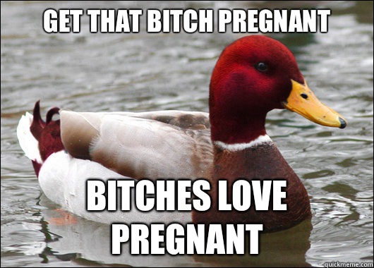 Get that bitch pregnant
 Bitches love pregnant   Malicious Advice Mallard
