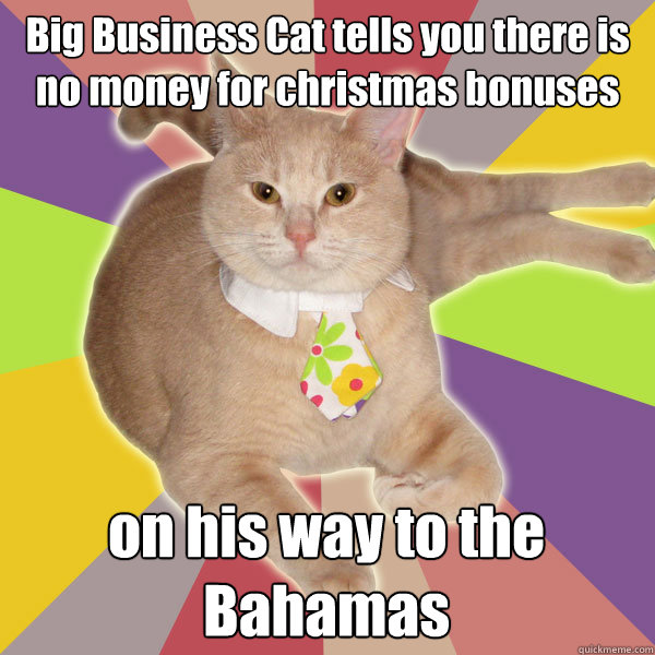 Big Business Cat tells you there is no money for christmas bonuses this year on his way to the Bahamas - Big Business Cat tells you there is no money for christmas bonuses this year on his way to the Bahamas  Big Business Cat