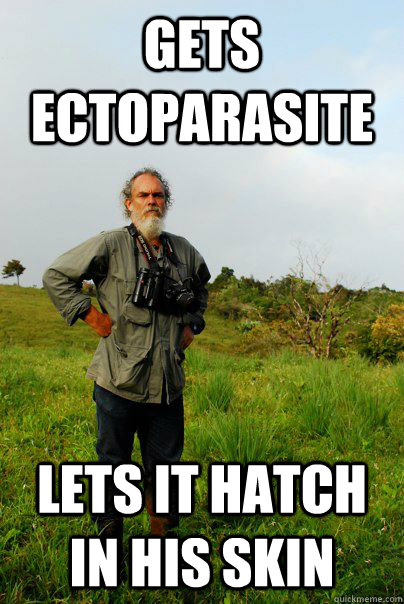 GETS ECTOPARASITE LETS IT HATCH IN HIS SKIN - GETS ECTOPARASITE LETS IT HATCH IN HIS SKIN  Frank Joyce Tropical Biologist