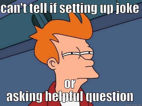 CAN'T TELL IF SETTING UP JOKE  OR ASKING HELPFUL QUESTION Futurama Fry