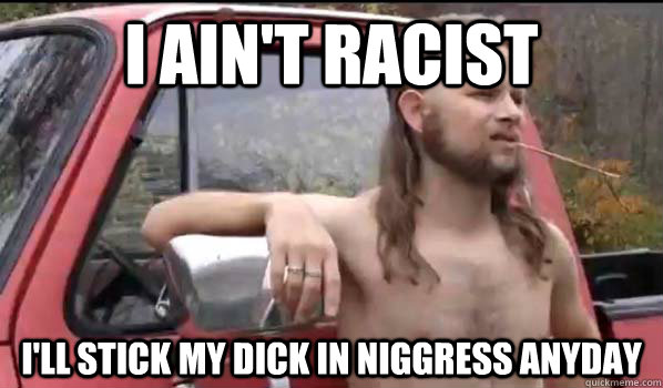 I ain't racist I'll stick my dick in niggress anyday  Almost Politically Correct Redneck