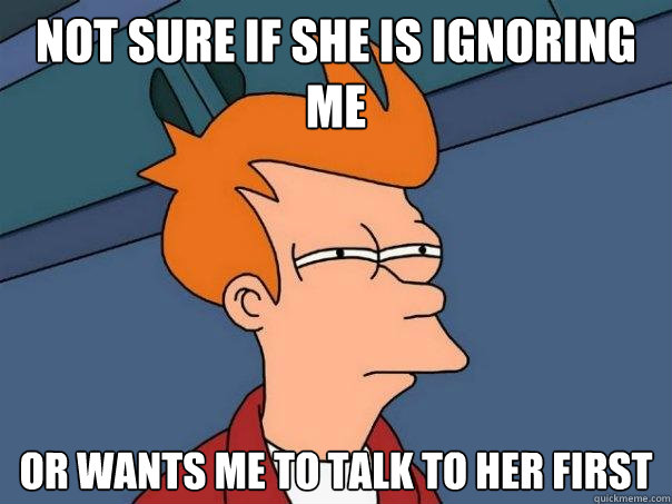 Not sure if she is ignoring me Or wants me to talk to her first  Futurama Fry
