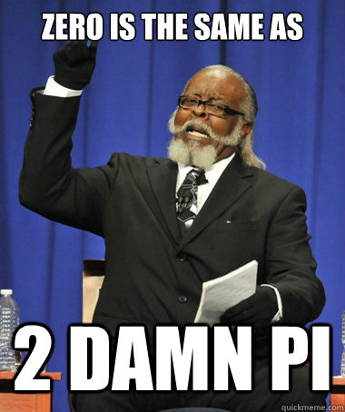 Zero is the same as 2 damn pi  The Rent Is Too Damn High