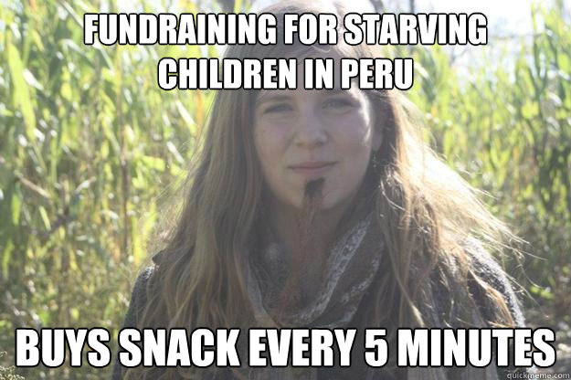 Fundraining for starving children in Peru Buys snack every 5 minutes  