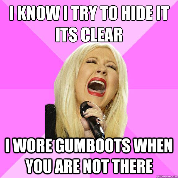 I know I try to hide it
its clear I wore gumboots when you are not there  Wrong Lyrics Christina