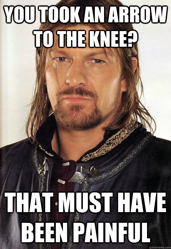 You took an arrow to the knee? That must have been painful  