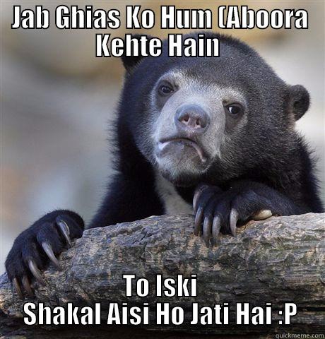 JAB GHIAS KO HUM (ABOORA KEHTE HAIN  TO ISKI SHAKAL AISI HO JATI HAI :P Confession Bear