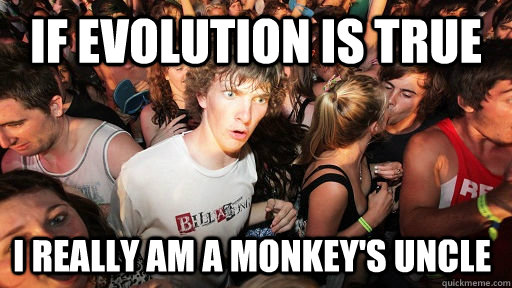 If evolution is true i really am a monkey's uncle  Sudden Clarity Clarence