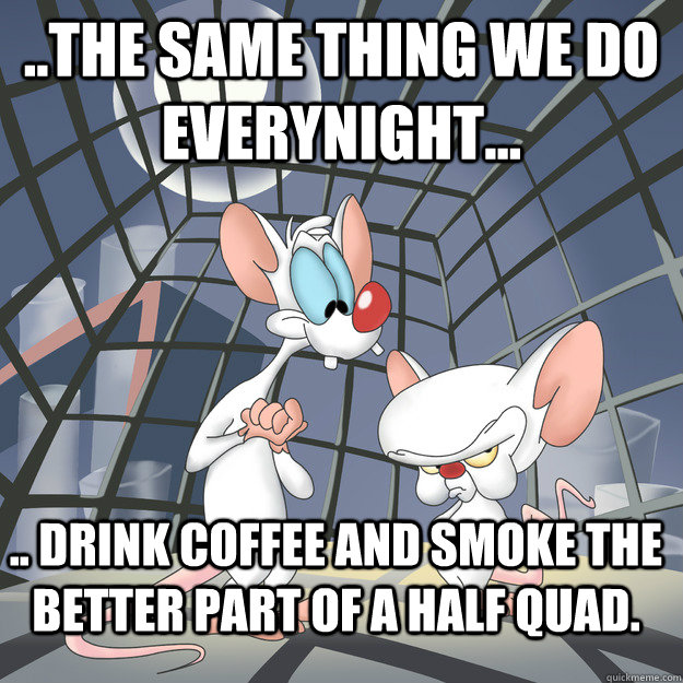..the same thing we do everynight... .. drink coffee and smoke the better part of a half quad. - ..the same thing we do everynight... .. drink coffee and smoke the better part of a half quad.  Misc