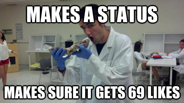 Makes a status Makes sure it gets 69 likes  