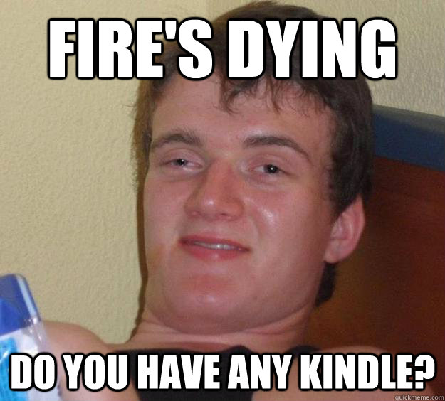 fire's dying do you have any kindle?  10 Guy