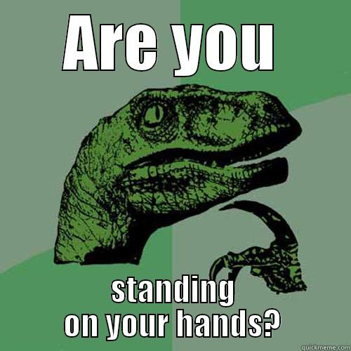 ARE YOU STANDING ON YOUR HANDS? Philosoraptor
