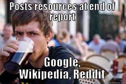 POSTS RESOURCES AT END OF REPORT GOOGLE, WIKIPEDIA, REDDIT Lazy College Senior