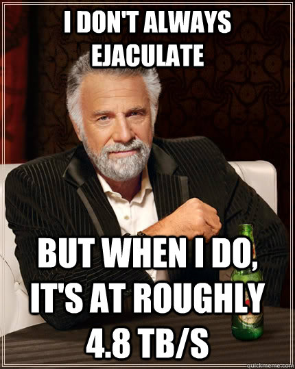 i don't always ejaculate but when I do, it's at roughly 4.8 TB/s  The Most Interesting Man In The World