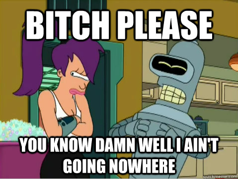 Bitch Please  you know damn well I ain't going nowhere - Bitch Please  you know damn well I ain't going nowhere  Laughing Bender