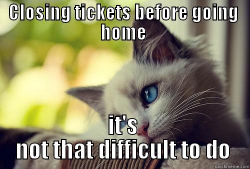 CLOSING TICKETS BEFORE GOING HOME IT'S NOT THAT DIFFICULT TO DO First World Problems Cat