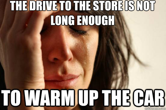 The drive to the store is not long enough to warm up the car  First World Problems