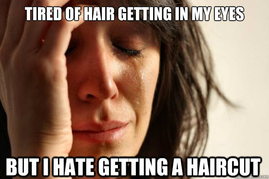 Tired of hair getting in my eyes But I hate getting a haircut  First World Problems